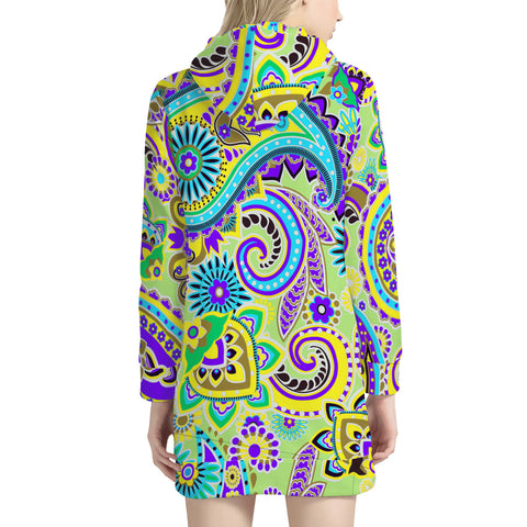 Image of Dark Multicolored Indian Paisley Pattern 3 Women'S Hoodie Dress