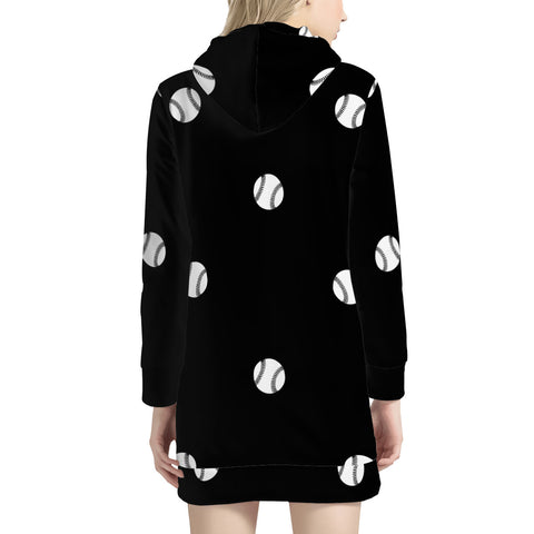 Image of Black And White Baseball Motif Pattern Women'S Hoodie Dress