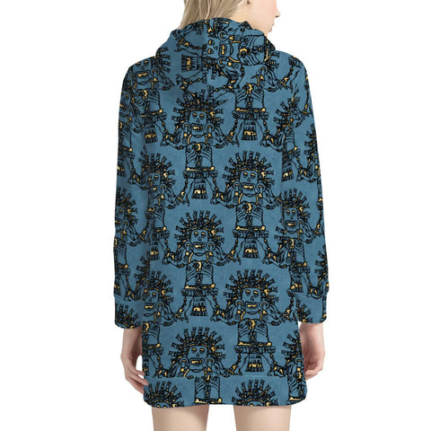 Image of Blue Ancient Mexican Myth Women'S Hoodie Dress