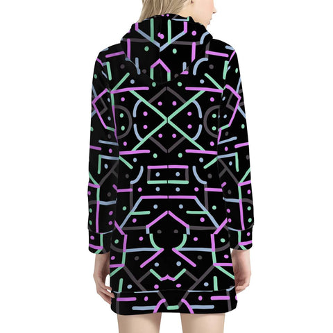 Image of Futuristic Linear Geometric Pattern Women'S Hoodie Dress