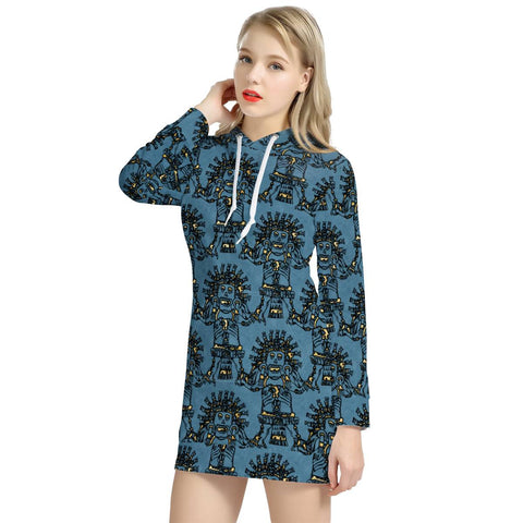 Image of Blue Ancient Mexican Myth Women'S Hoodie Dress
