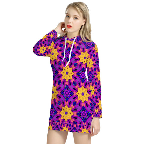 Image of Purple Psy Floral Women'S Hoodie Dress