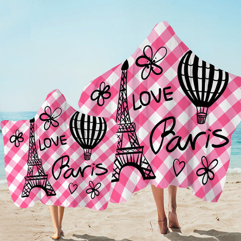 Image of Love Paris Pink Plaid Hooded Towel
