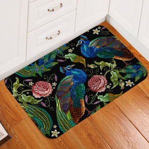 Embroidered Peacocks Door Mat