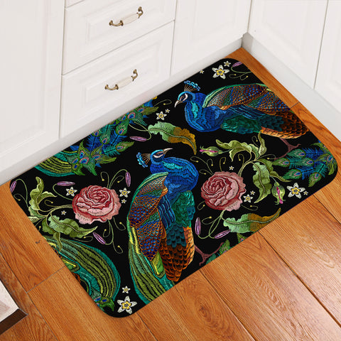 Image of Embroidered Peacocks Door Mat