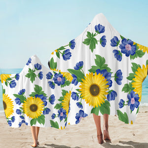 Sunflower & Blue Plants Hooded Towel