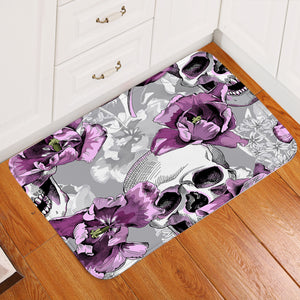 Skull & Purple Flowers Door Mat