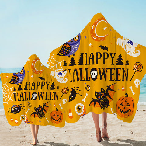 Image of Happy Halloween Yellow Hooded Towel
