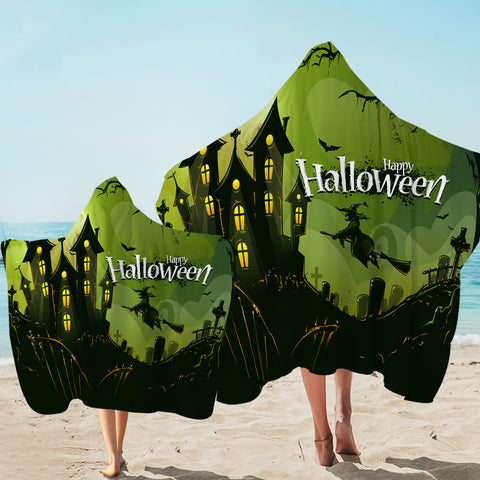 Image of Eerie Halloween Castle Hooded Towel
