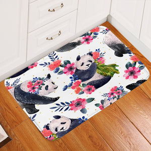 Floral Panda White Door Mat