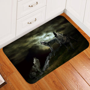 Wolf Howling Eclipse Door Mat