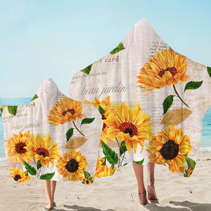 Sunflower Postcard Hooded Towel