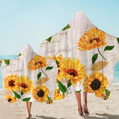 Image of Sunflower Postcard Hooded Towel