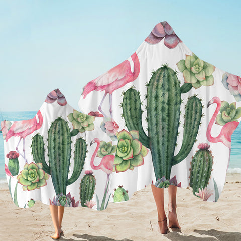 Image of Flamingo & Succulents Hooded Towel