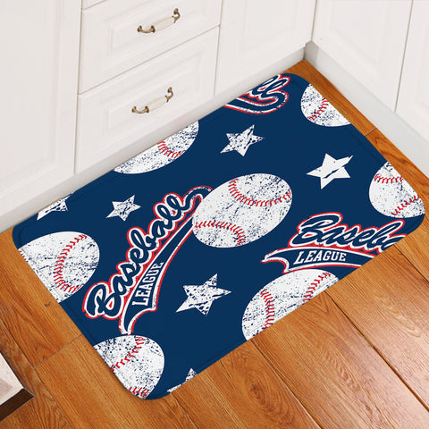 Image of Baseball Theme Blue Door Mat