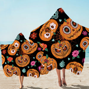 Stylized Pumpkins Hooded Towel