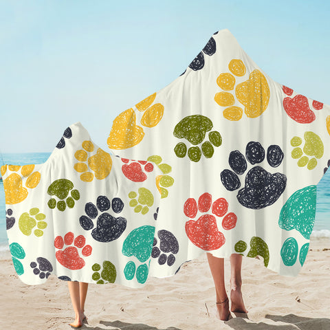 Image of Colorful Paw Prints Hooded Towel