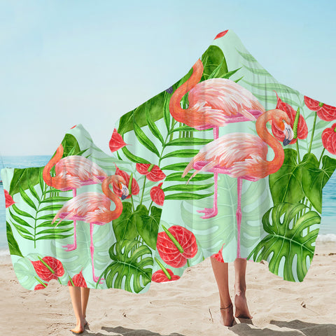 Image of Tropical Flamingos Hooded Towel