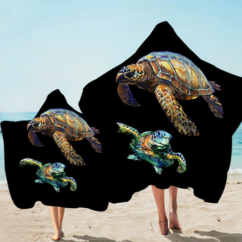 Image of Sea Turtle Black Hooded Towel