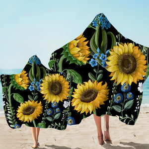 Painted Sunflower & Blue Plants Hooded Towel