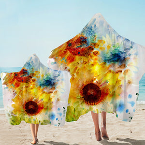 Watercolored Sunflowers Hooded Towel