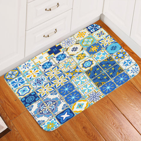 Image of Blue & Gold Tile Designs Door Mat