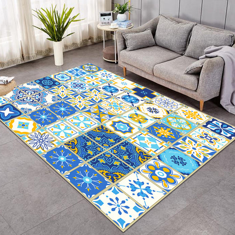 Image of Europe Blue & Gold Designed Tiles GWBJ15942 Rug