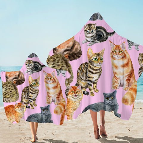 Image of Cat Poses Pink Hooded Towel