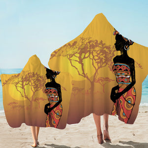 African Lady Sunset Hooded Towel