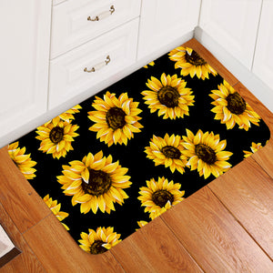 Sunflower Pattern Black Door Mat