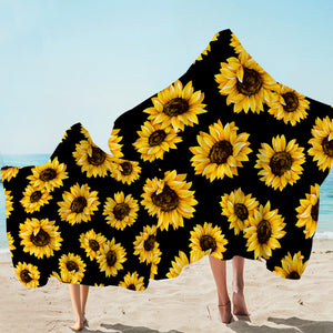 Sunflower Patterns Black Hooded Towel