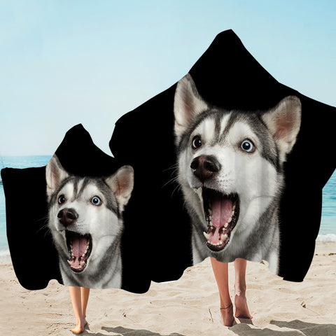 Image of 3D Yawning Husky Hooded Towel