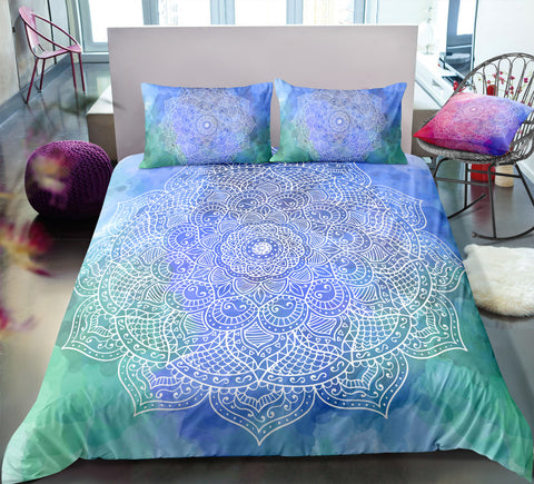 Image of Green Blue Mandala Bedding Set - Beddingify