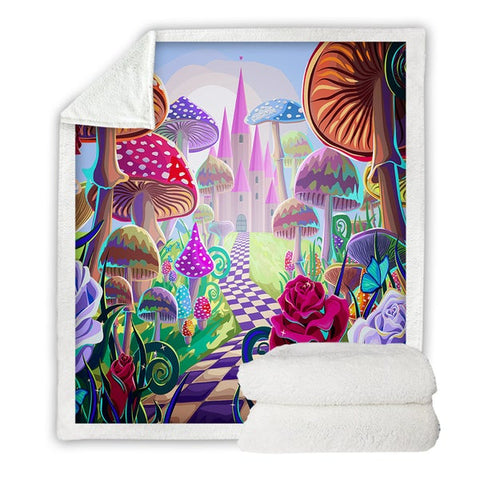 Image of Magical Colorful Mushroom Castle Cozy Soft Sherpa Blanket