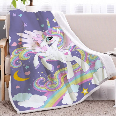 Image of Lovely Unicorn Rainbow Hair Purple Soft Sherpa Blanket