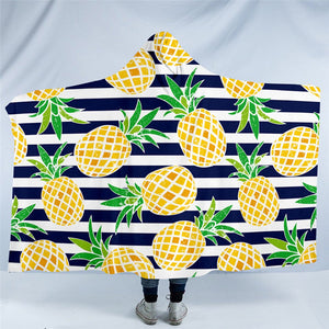 Pineapple Blue&White Stripes Hooded Blanket
