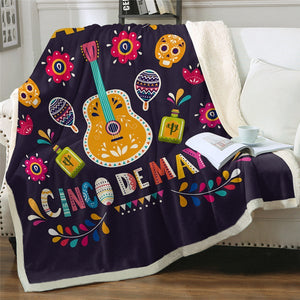 Cino De Mayo Guitar Cozy Soft Sherpa Blanket