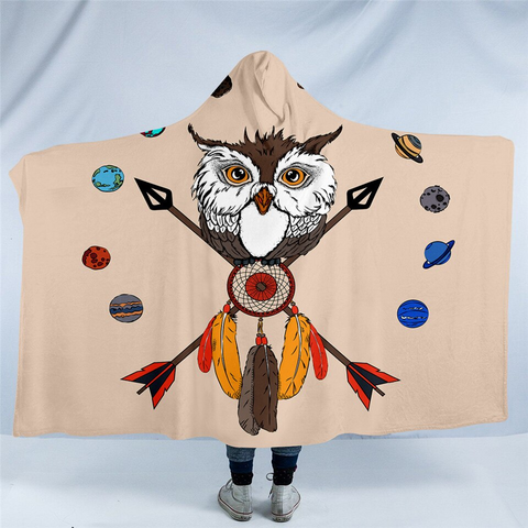 Image of Planetary Owl Tan Hooded Blanket