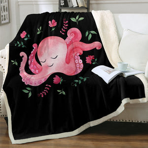 Cute Pink Cartoon Octopus Cozy Soft Sherpa Blanket