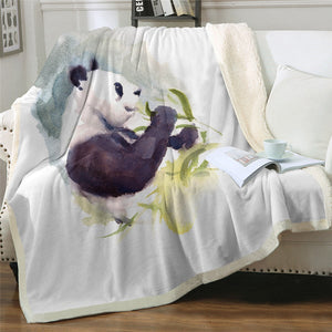 Watercolor Cute Panda Cozy Soft Sherpa Blanket