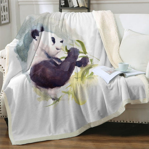 Image of Watercolor Cute Panda Cozy Soft Sherpa Blanket