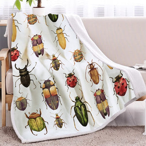 Cartoon Insect Bugs Pattern Soft Sherpa Blanket