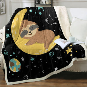 Sloth Loves The Moon Cozy Soft Sherpa Blanket