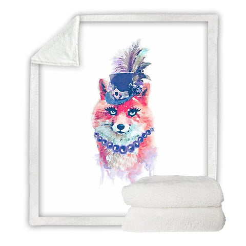 Image of Watercolor Cool Red Fox Cozy Soft Sherpa Blanket Save 20%