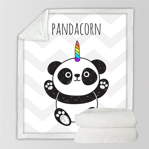 Image of Cute Cartoon Pandacorn Soft Sherpa Blanket