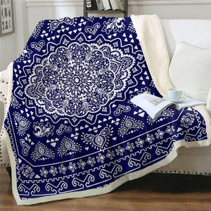 Classical Blue Pattern Cozy Soft Sherpa Blanket