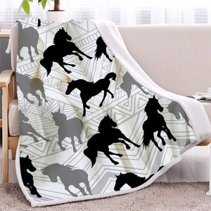 Black Gray Unicorns Geometric Pattern Soft Sherpa Blanket