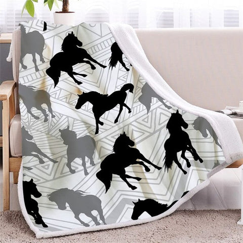 Image of Black Gray Unicorns Geometric Pattern Soft Sherpa Blanket