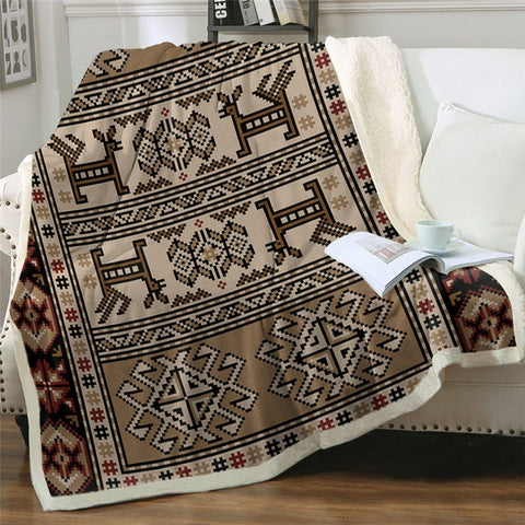 Image of Aztec Ancient Geometric Pattern Microfiber Soft Sherpa Blanket
