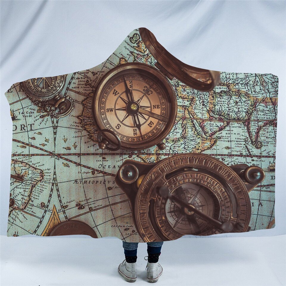 3D Nautical Compass Hooded Blanket